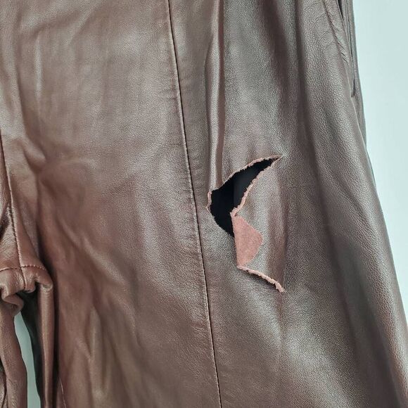 Veda Women's brown leather trousers Straight Leg High Waist 10 Flaw - Picture 5 of 7